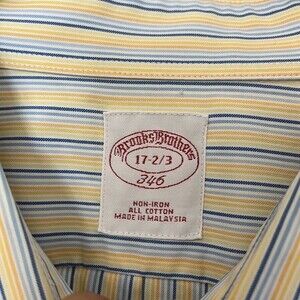 Brooks Brothers Men’s 17- 2/3 346 Non Iron Dress Shirt yellow blue striped